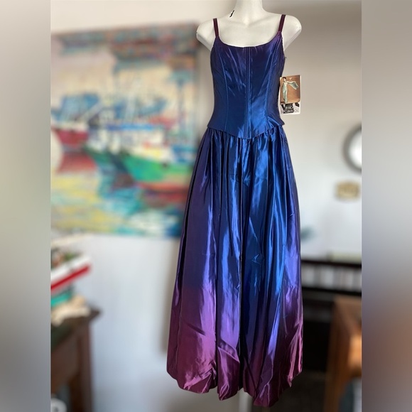 NWT 80s Gunne Sax Jessica McClintock Ombré Acetate Blue Purple Prom Dress Formal - Picture 2 of 16